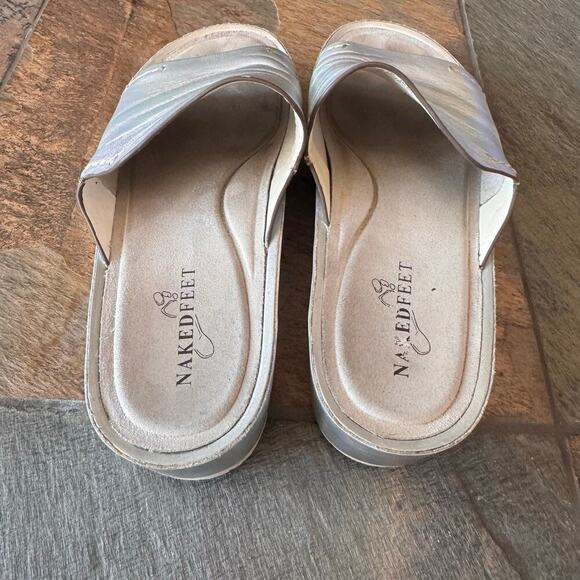 NAKED FEET Reno Platform Slide Sandal In Silver Leather iridescent 7.5 - Picture 8 of 11